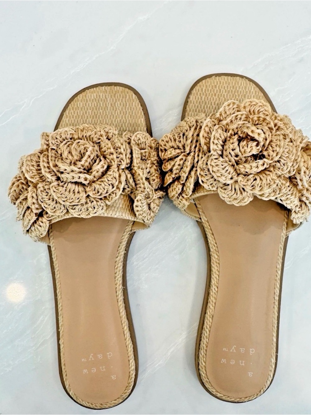 💜a.new day women’s Coco raffia Flower Slide Sandals Size:7